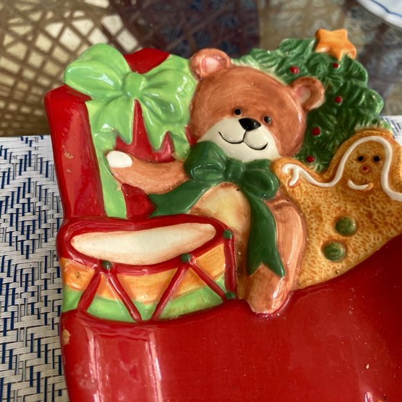 FITZ AND FLOYD CHRISTMAS PLATTER STOCKING SHAPE OR WALL HANGING EXCELLENT - Picture 3 of 5